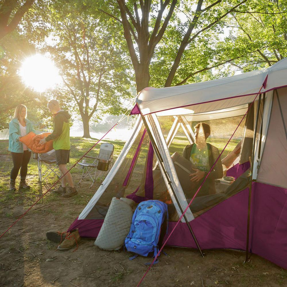 11-Person Family Outdoor Camping Cabin Tent with Screen Room in Red
