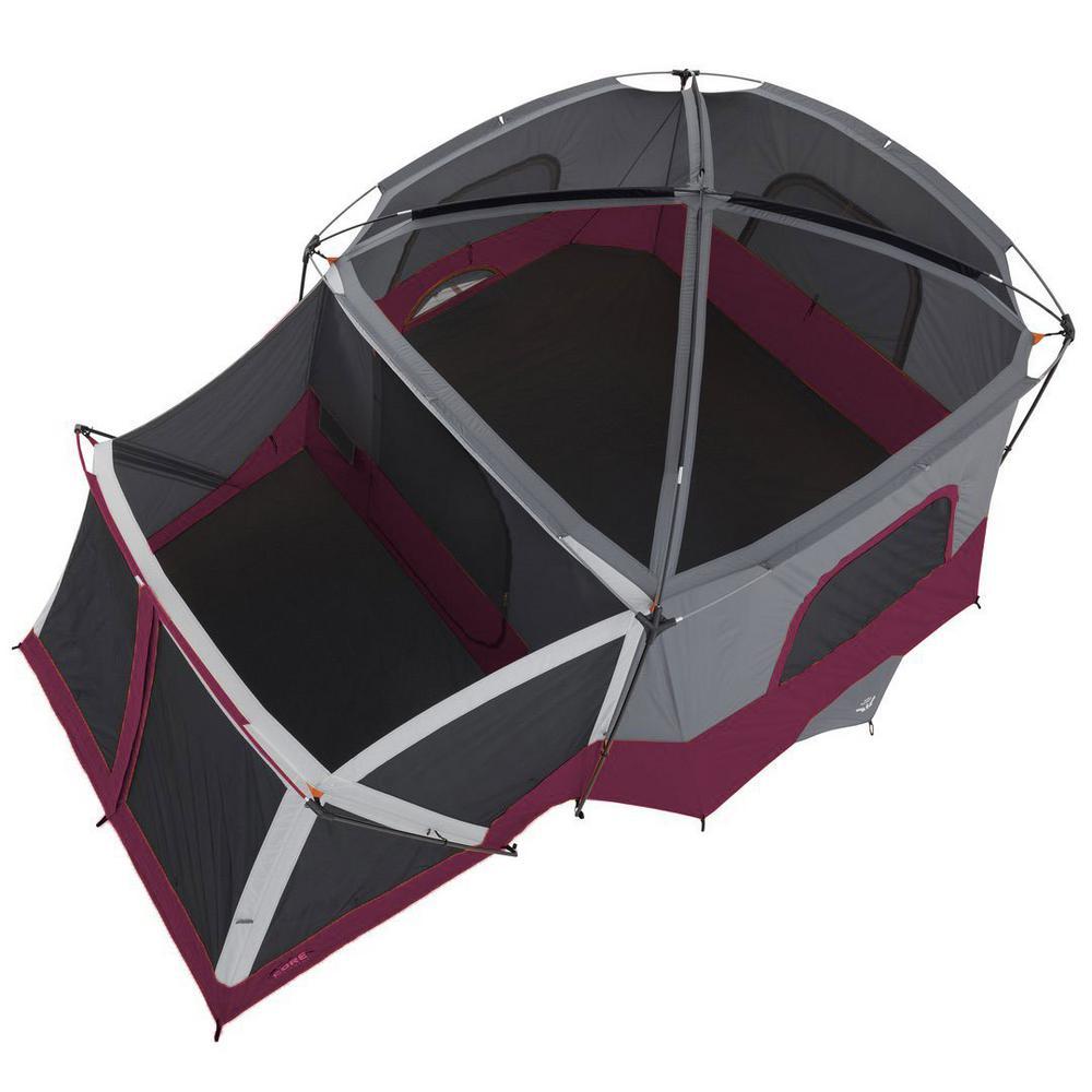 11-Person Family Outdoor Camping Cabin Tent with Screen Room in Red