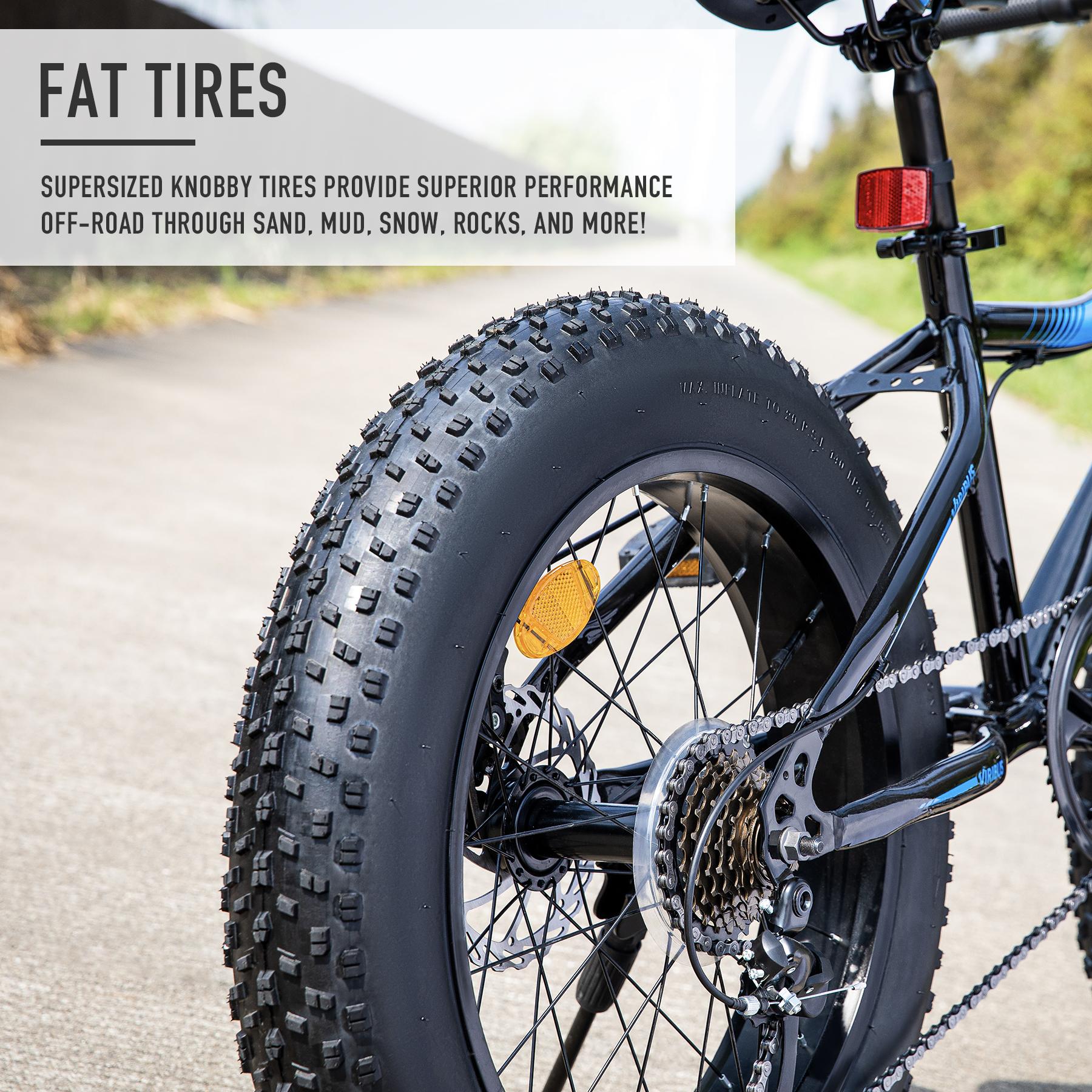 Viribus All Terrain Kids Mountain Bike w 20in. Fat Tires 7 Speeds Dual Disc Brakes, Blue