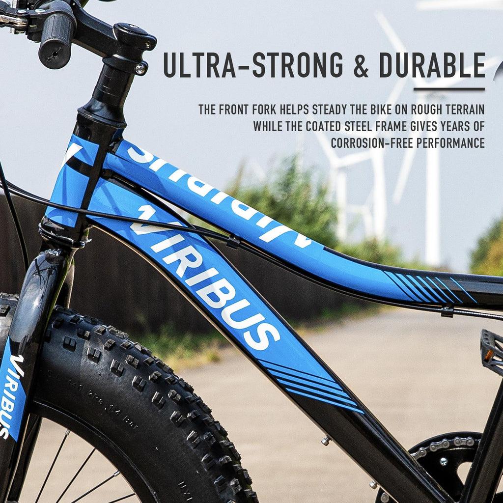 Viribus All Terrain Kids Mountain Bike w 20in. Fat Tires 7 Speeds Dual Disc Brakes, Blue