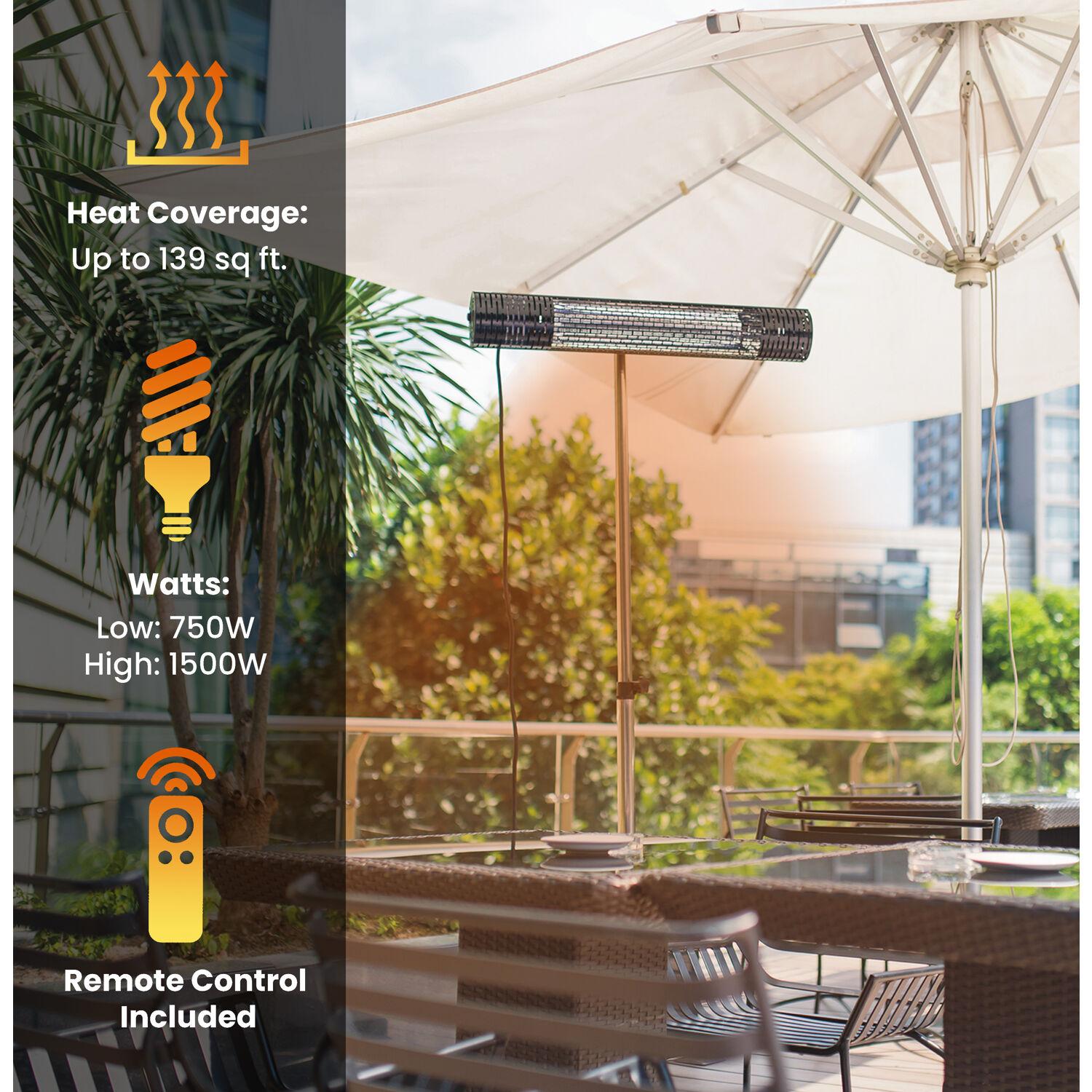 Hanover 30.7" Wide Electric Carbon Infrared Heat Lamp with Remote Control, Silver