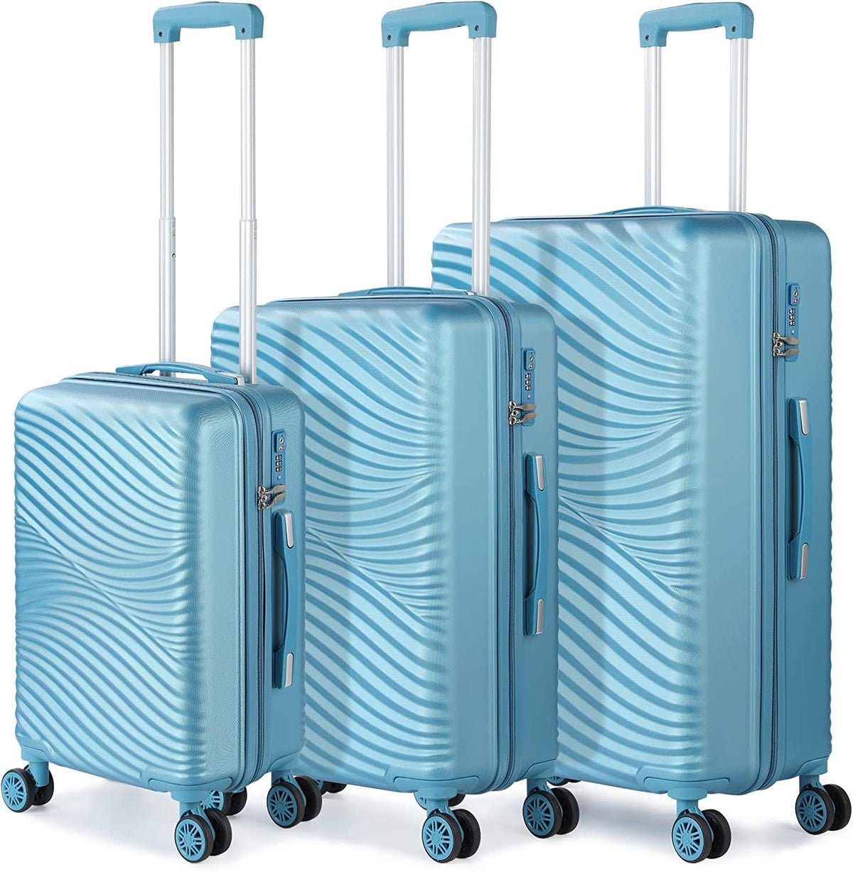 Luggage 3 Piece Sets with Spinner Wheels, ABS Durable Hardside Suitcase TSA Lock Carry On(20/24/28 inch,Blue)
