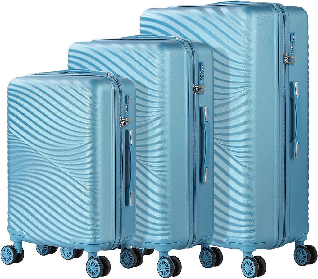 Luggage 3 Piece Sets with Spinner Wheels, ABS Durable Hardside Suitcase TSA Lock Carry On(20/24/28 inch,Blue)