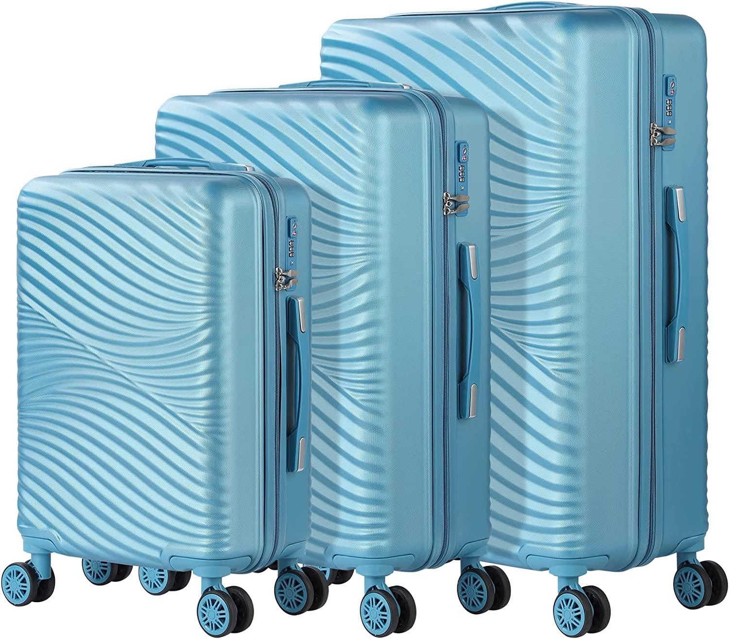 Luggage 3 Piece Sets with Spinner Wheels, ABS Durable Hardside Suitcase TSA Lock Carry On(20/24/28 inch,Blue)