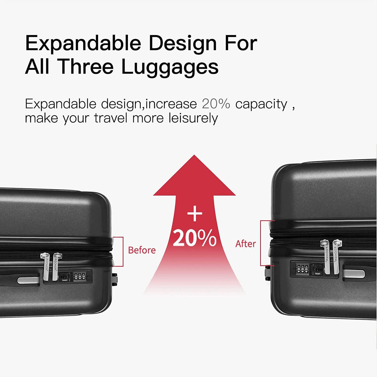 FOCHIER 3 Piece Hard Shell Luggage Set for Women Man, Expandable Hardside Suitcase Sets with Spinner Wheels, TSA Lock (20/24/28 inch)