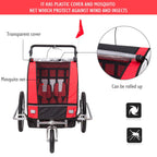 Aosom 2-in-1 Folding Child Bike Trailer &amp; Baby Stroller with Safety Flag, Light Reflectors, &amp; 5 Point Harness, Red