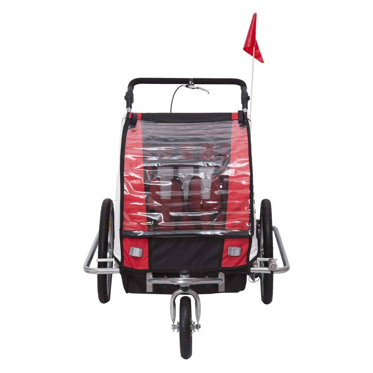 Aosom 2-in-1 Folding Child Bike Trailer &amp; Baby Stroller with Safety Flag, Light Reflectors, &amp; 5 Point Harness, Red
