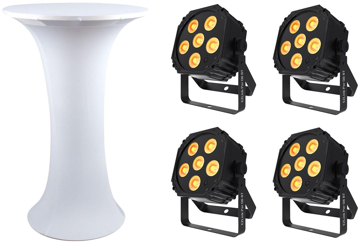 (4) Chauvet DJ Ezlink Par Q6 BT Wireless RGBA Bluetooth Wash Lights+Club Table