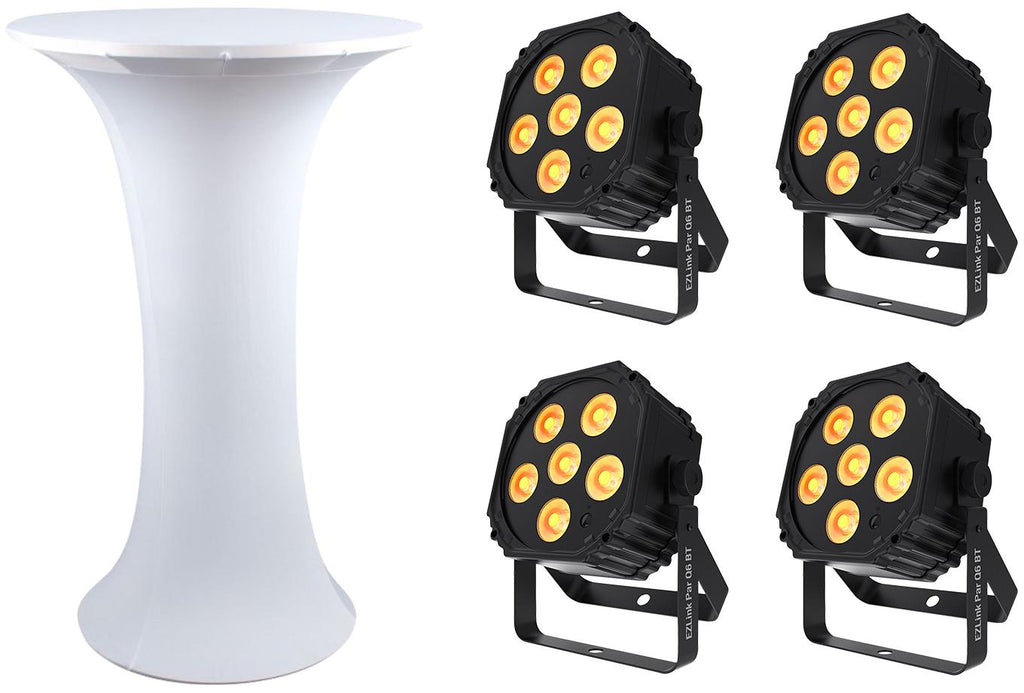 (4) Chauvet DJ Ezlink Par Q6 BT Wireless RGBA Bluetooth Wash Lights+Club Table