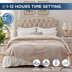 EKF Electric Blanket Flannel | 84x90 inch Warming Heated Blanket-Home, Bed, 1-12 Hour Time Setting, Machine Washable, Beige