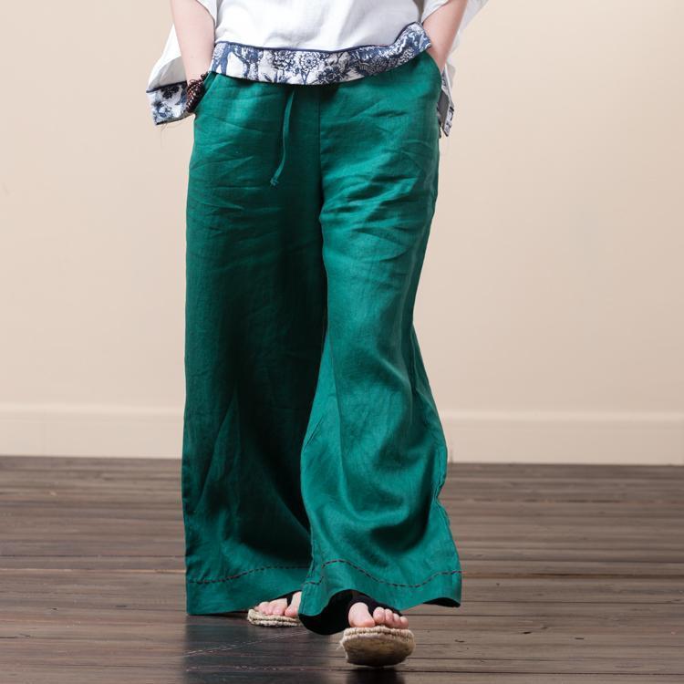 vintage linen solid wide leg pants