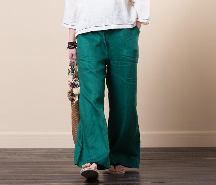 vintage linen solid wide leg pants