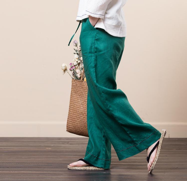vintage linen solid wide leg pants