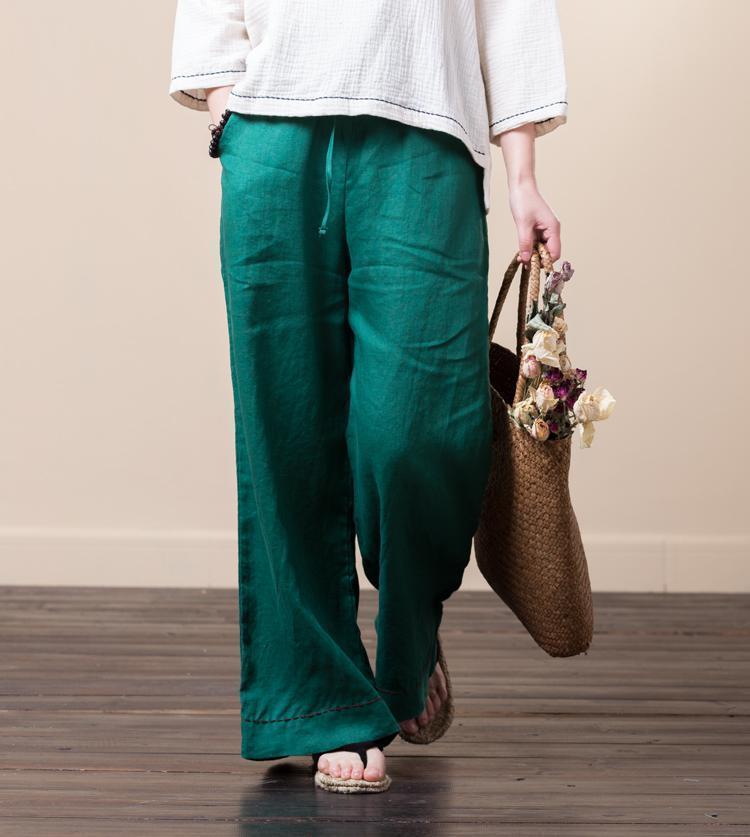 vintage linen solid wide leg pants