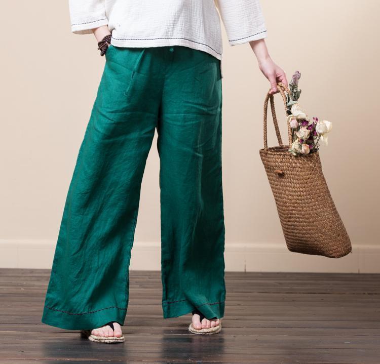vintage linen solid wide leg pants