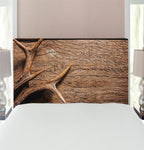 Antlers Headboard, Deer Antlers on Wood Table Rustic Texture Surface Hunting Season Fall Gathering Art, Upholstered Decorative Metal Bed Headboard with Memory Foam, Twin Size, Umber, by Ambesonne