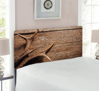 Antlers Headboard, Deer Antlers on Wood Table Rustic Texture Surface Hunting Season Fall Gathering Art, Upholstered Decorative Metal Bed Headboard with Memory Foam, Twin Size, Umber, by Ambesonne