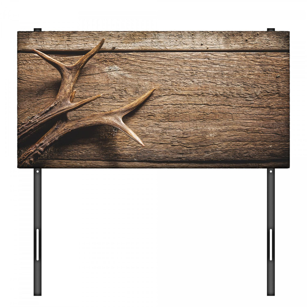 Antlers Headboard, Deer Antlers on Wood Table Rustic Texture Surface Hunting Season Fall Gathering Art, Upholstered Decorative Metal Bed Headboard with Memory Foam, Twin Size, Umber, by Ambesonne