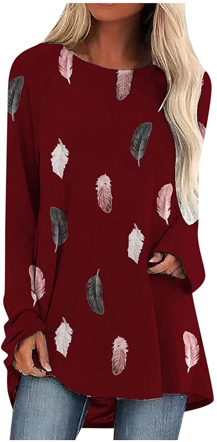 Tunic Tops for Leggings for Women Long Sleeve O Neck T Shirts Casual Loose Fit