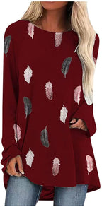 Tunic Tops for Leggings for Women Long Sleeve O Neck T Shirts Casual Loose Fit