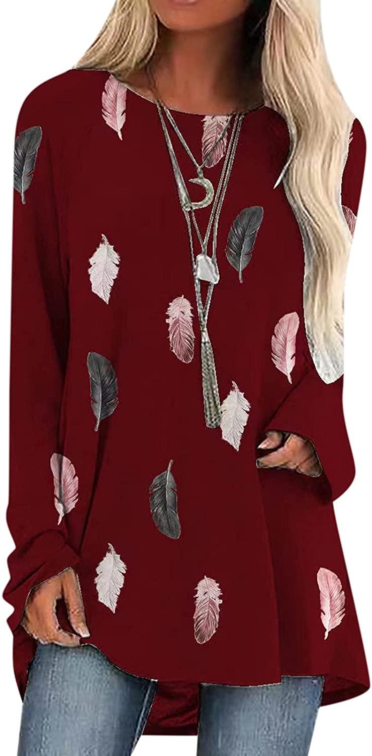 Tunic Tops for Leggings for Women Long Sleeve O Neck T Shirts Casual Loose Fit