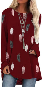 Tunic Tops for Leggings for Women Long Sleeve O Neck T Shirts Casual Loose Fit