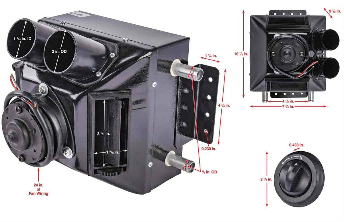 JEGS 70622 Hot Rod Heater 2-Speed Adjustable Louvers for Cabin Heat 10 1/4 in. L