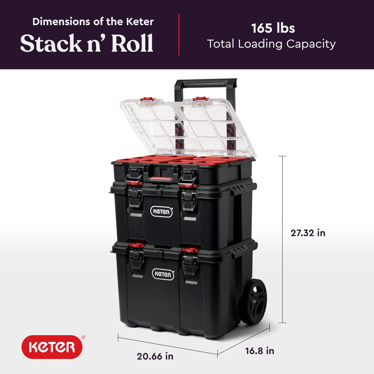 Stack-n-Roll Modular Tools Organizer for GaraStoraand DIY, 3 Piece Resin Rolling Tool Box System for Small Parts, Black