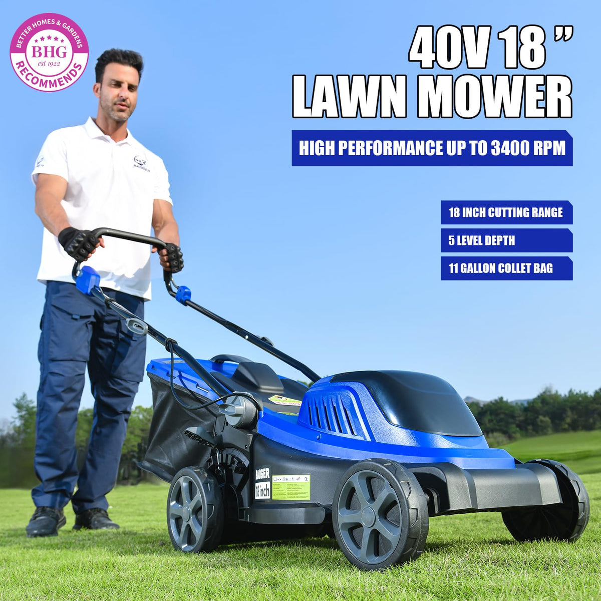 40V 18″ Cordless Lawn Mower Brushless , 5,445 sq ft/0.125 ac, 1×4.0Ah Battery &amp; Fast Charger, 5-Position Height ,for Small-to-Medium Lawns