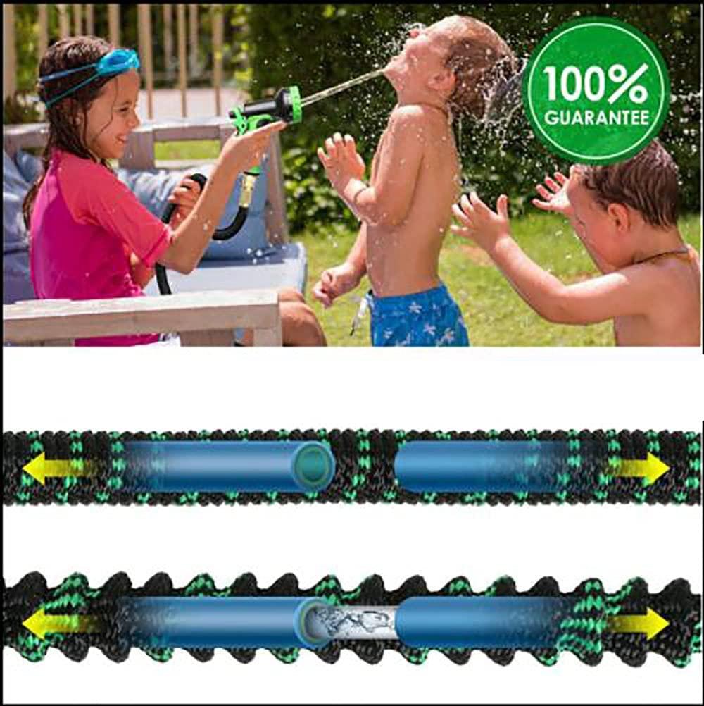 MIJPOJAN Garden Hoses Expanding, 60m Hose Upgraded Expandable Garden Hose Fittings The Ultimate No-Kink Flexible Water Hose 9 Function Spray Included (200 FT, Green/Black)