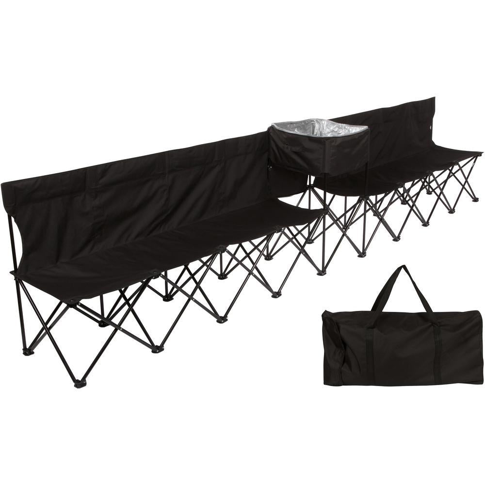 13.5 ft. Black Portable 8-Seater Folding Team Sports Sideline Bench (Attached Cooler)