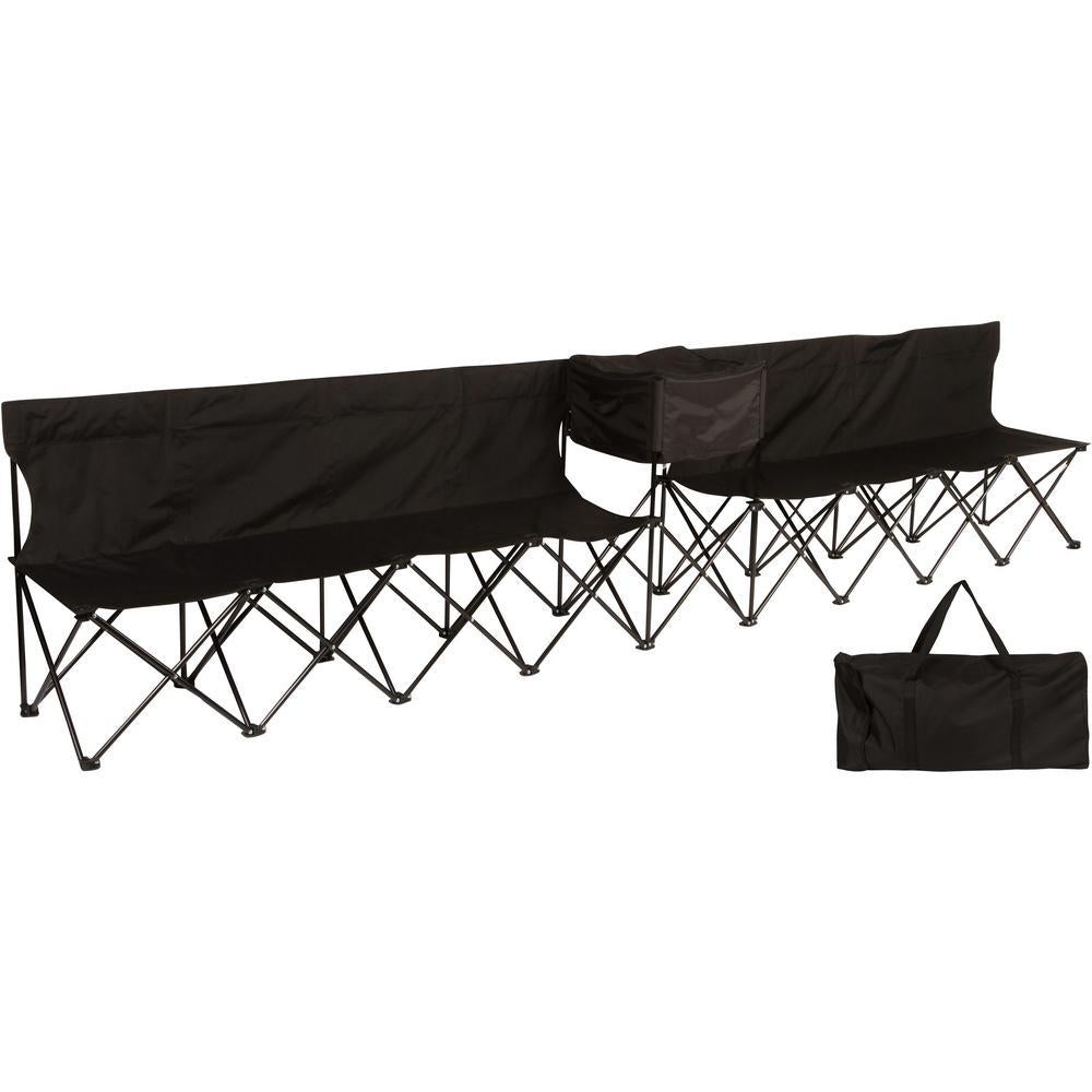 13.5 ft. Black Portable 8-Seater Folding Team Sports Sideline Bench (Attached Cooler)