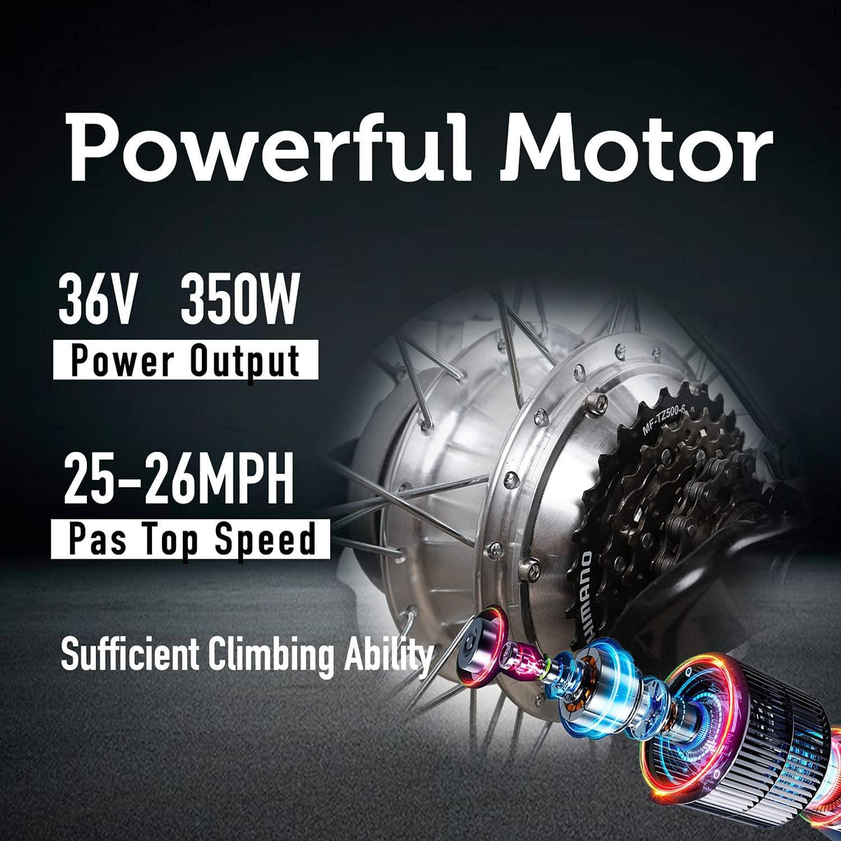 Electric Bike 26" Electric Bicycle for Adults 350W Brushless Gear Motor 6-Speed Gear E-Bike with Removable Waterproof LarCapacity 36V10A Lithium Battery and Battery Charger