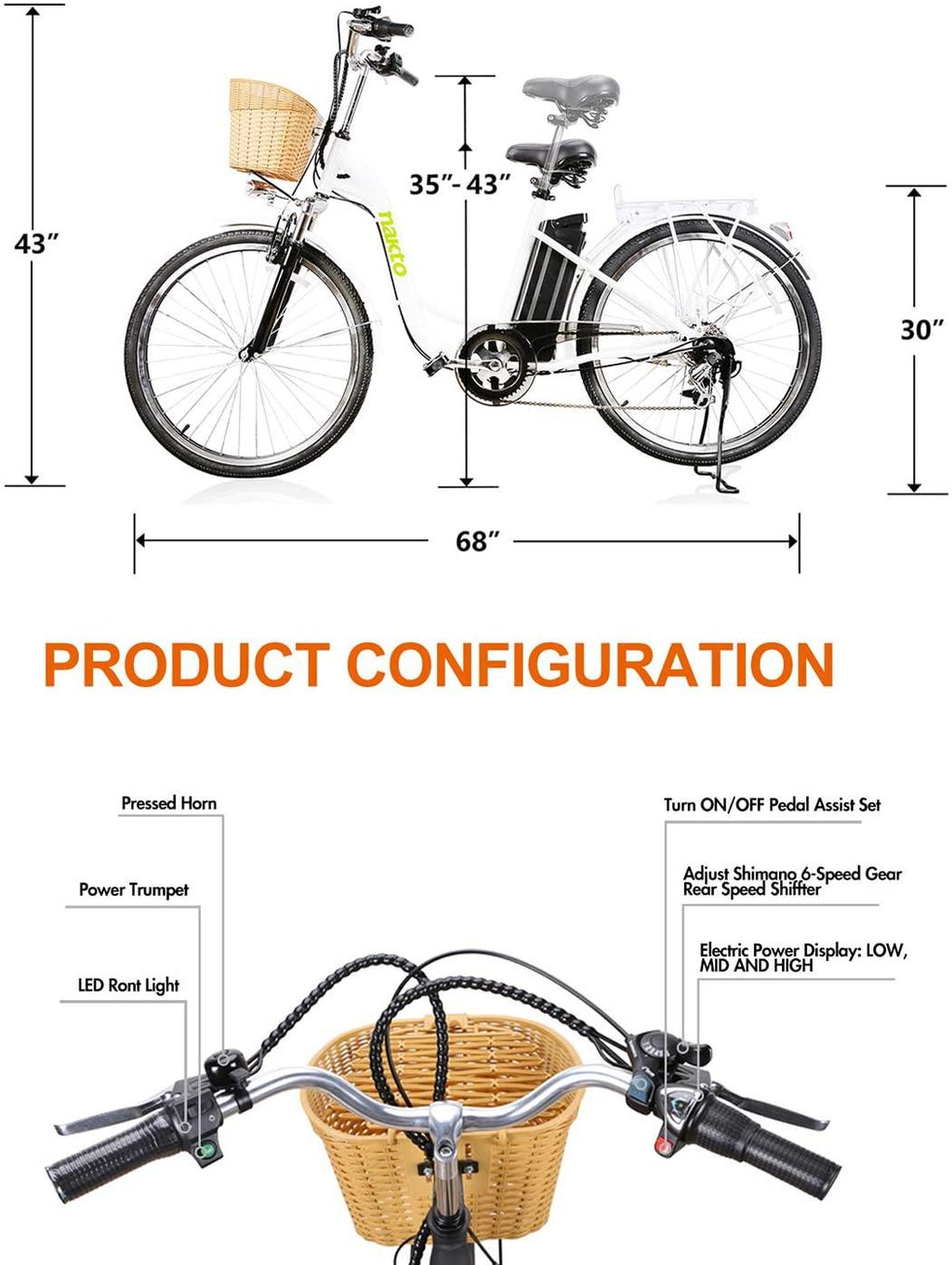 Electric Bike 26" Electric Bicycle for Adults 350W Brushless Gear Motor 6-Speed Gear E-Bike with Removable Waterproof LarCapacity 36V10A Lithium Battery and Battery Charger