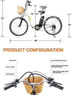 Electric Bike 26" Electric Bicycle for Adults 350W Brushless Gear Motor 6-Speed Gear E-Bike with Removable Waterproof LarCapacity 36V10A Lithium Battery and Battery Charger