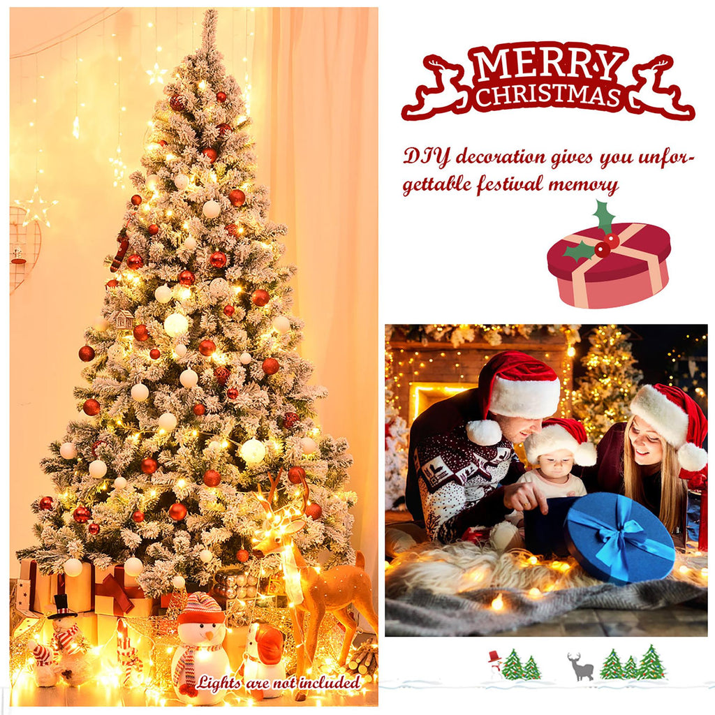 Costway 7.5FT Snow Flocked Artificial Christmas Tree Hinged w/1346 Tip and Foldable Base
