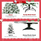 Costway 7.5FT Snow Flocked Artificial Christmas Tree Hinged w/1346 Tip and Foldable Base