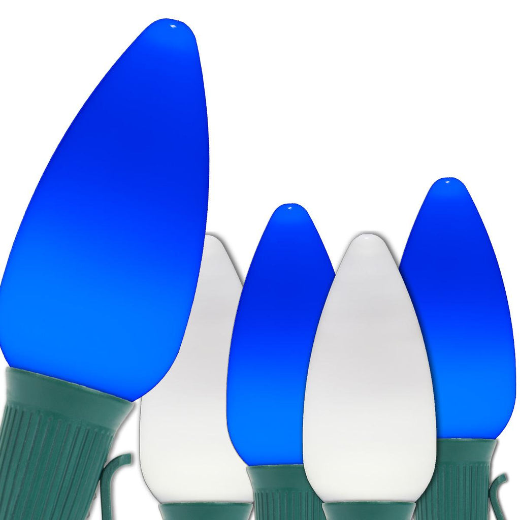 Opticore LED C9 Smooth Ceramic-Style Blue and White Christmas Lights with Shatterproof Christmas Bulbs, 50 Lights, 50’