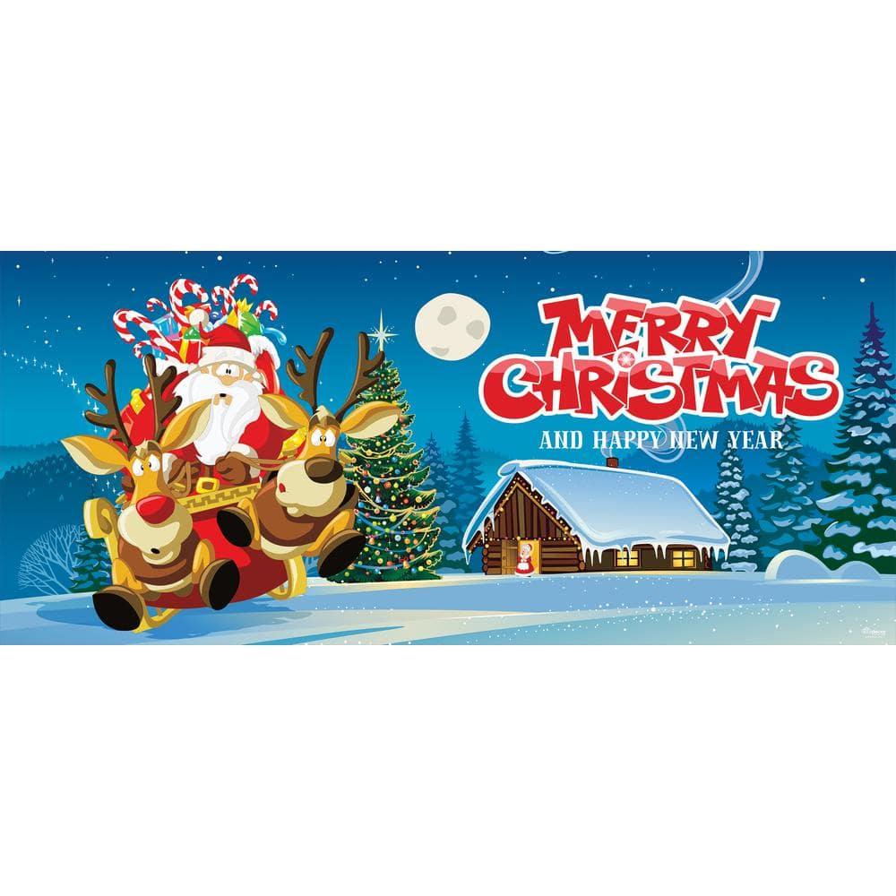 7 ft. x 16 ft. Santa's Take off Christmas Garage Door Decor Mural for Double Car Garage