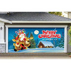 7 ft. x 16 ft. Santa's Take off Christmas Garage Door Decor Mural for Double Car Garage