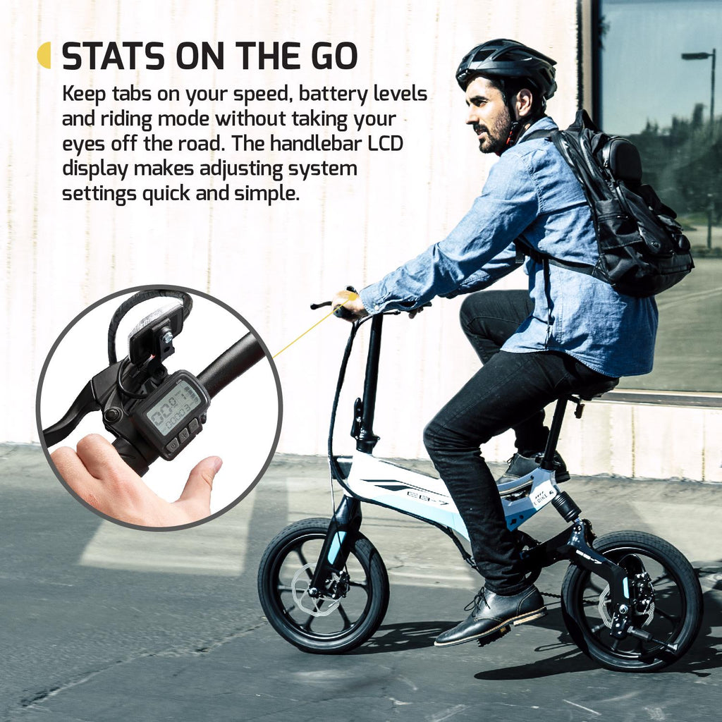 SWAGTRON EB7 Long-RanFolding Electric Bike, 16-Inch Wheels, Swappable Battery with Keylock &amp; Rear Suspension