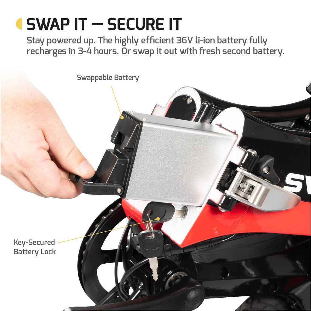 SWAGTRON EB7 Long-RanFolding Electric Bike, 16-Inch Wheels, Swappable Battery with Keylock &amp; Rear Suspension