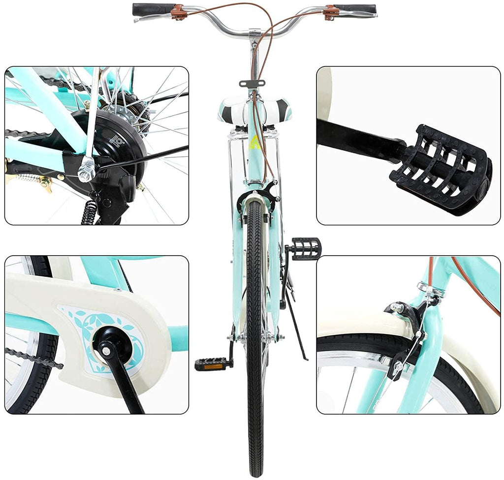Complete Cruiser Bikes, 26-Inch Women's Beach Cruiser Bicycle, Retro Commuter Bicycle, High-Carbon Steel Frame, Rear Racks