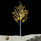 Prelit Birch Tree 96 LEDs Light Silver Twig Warm White White Branches (6 Ft) Home Festival Party Christmas Indoor and Outdoor 1 Pack