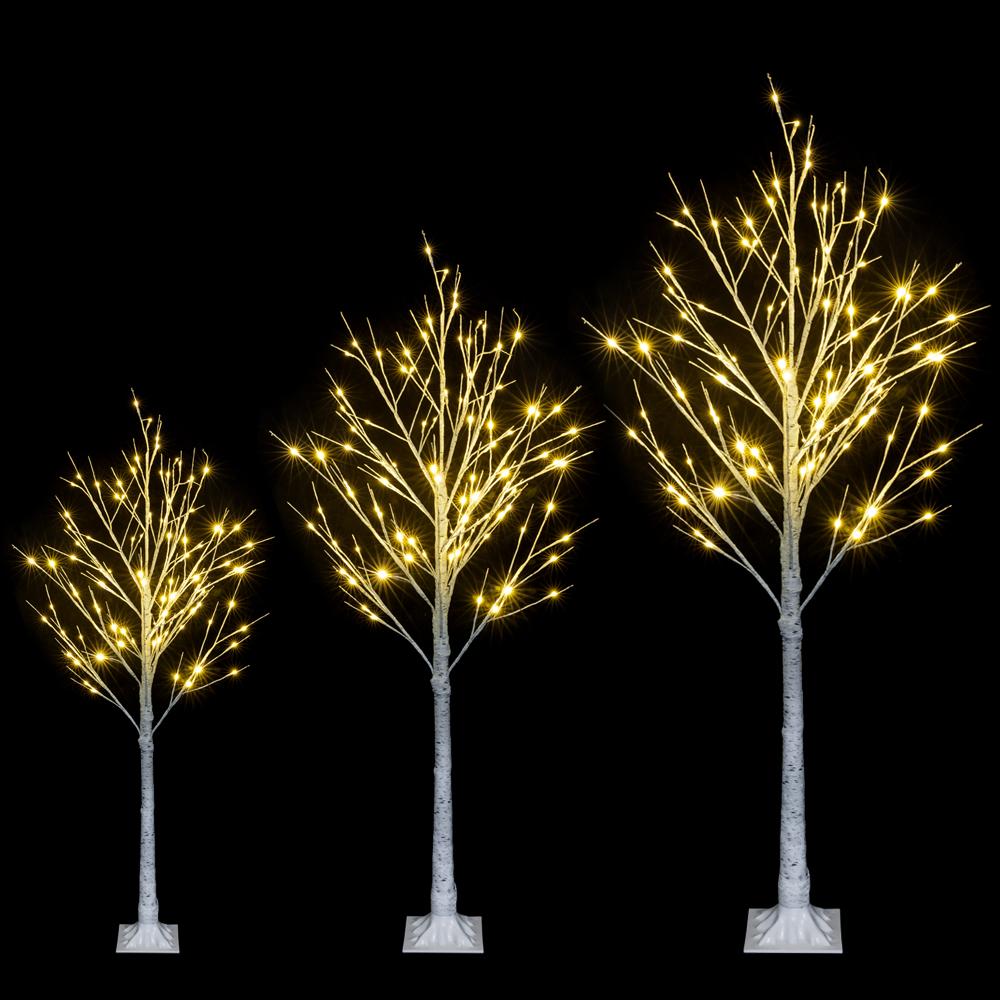 Prelit Birch Tree 96 LEDs Light Silver Twig Warm White White Branches (6 Ft) Home Festival Party Christmas Indoor and Outdoor 1 Pack
