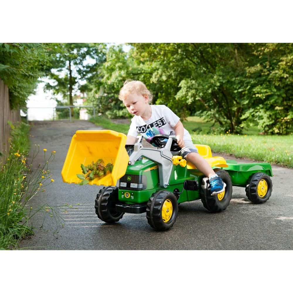 John Deere Pedal Tractor with WorFront Loader and Detachable Trailer