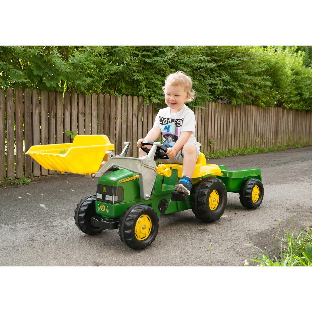 John Deere Pedal Tractor with WorFront Loader and Detachable Trailer