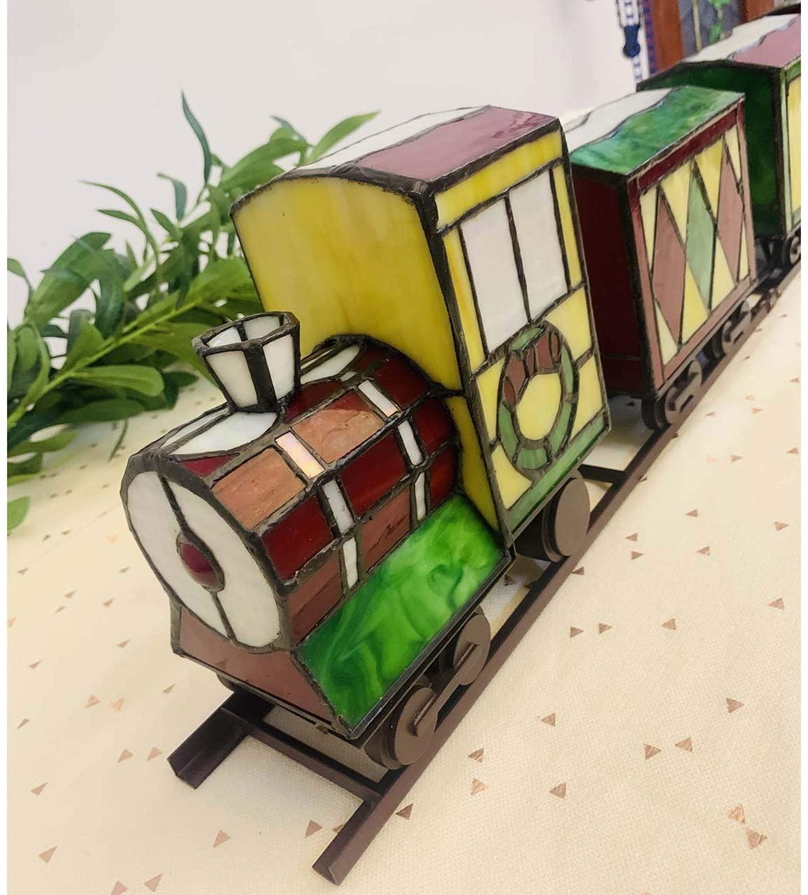 Bieye L10774 Christmas Train Tiffany Style Stained Glass Accent Table Lamp Night Light for Decorating, 39"L x 8"H