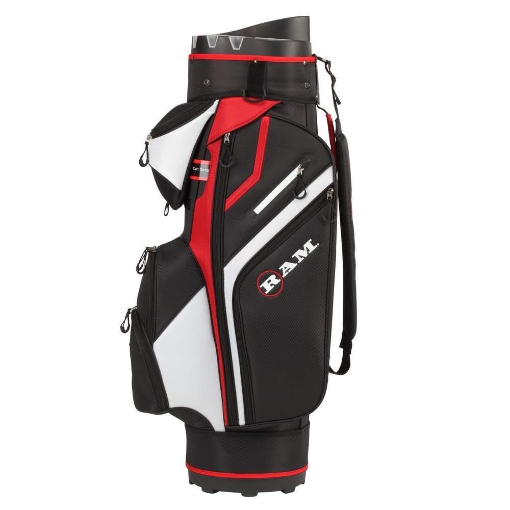 Ram Golf Premium Cart Bag with 14 Way Molded Organizer Divider Top Black Red