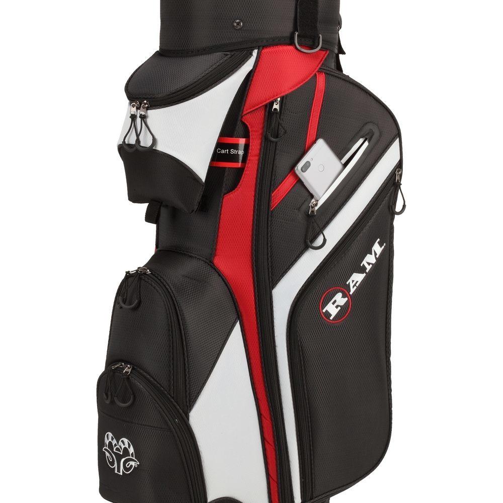 Ram Golf Premium Cart Bag with 14 Way Molded Organizer Divider Top Black Red